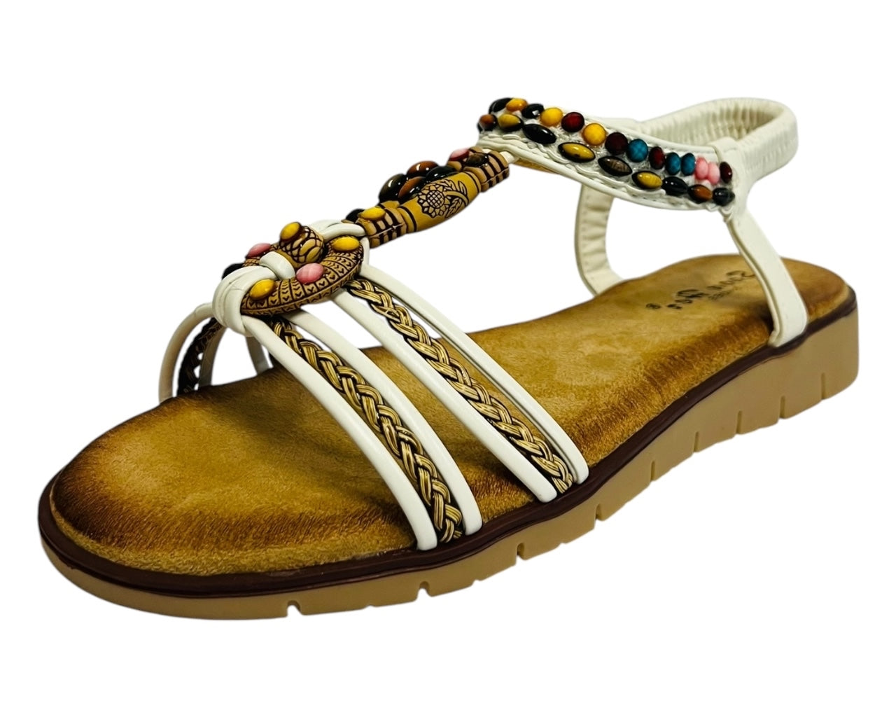 Women's Ankle Strap Flat Beaded Strappy Sandal