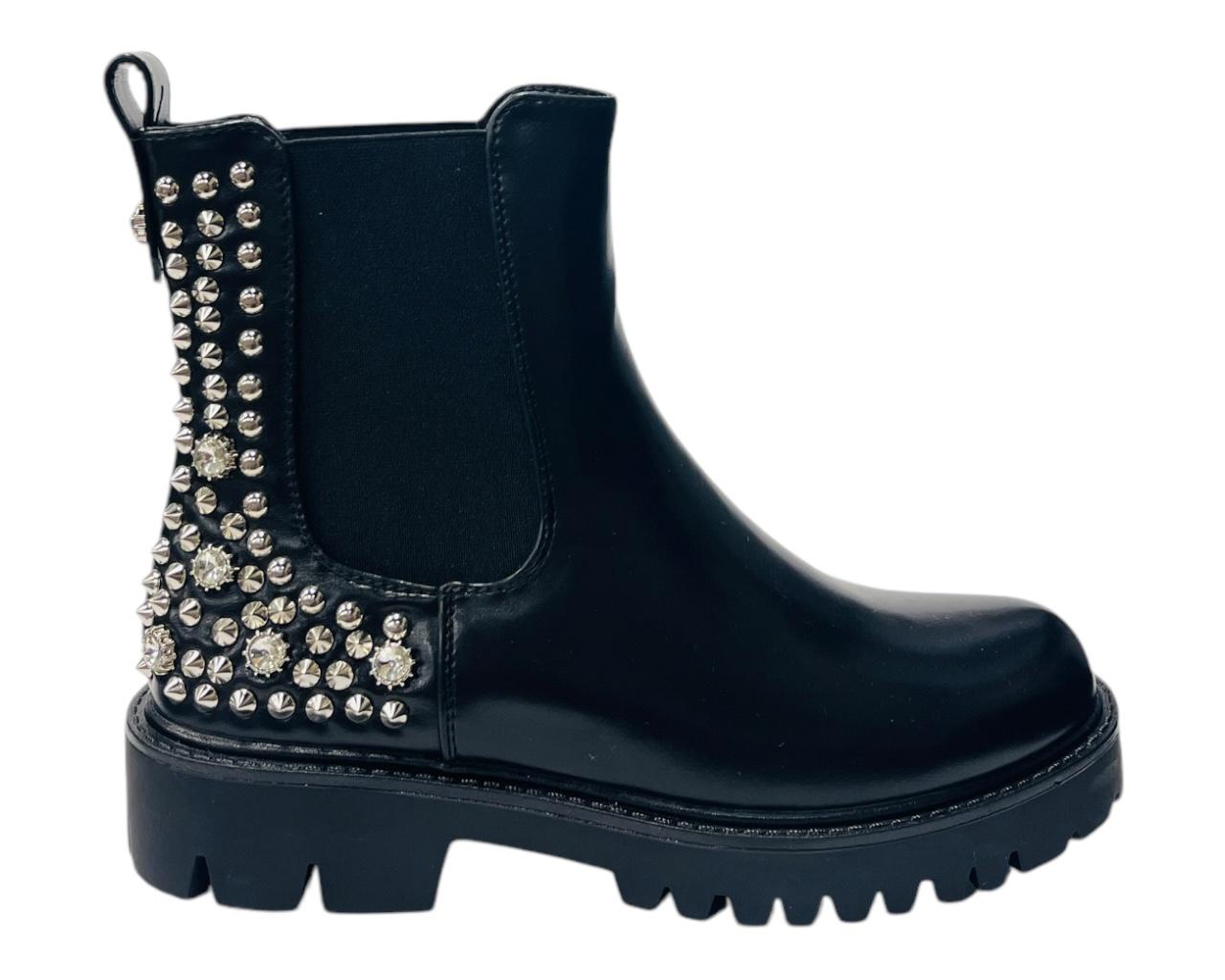 Faux Leather Studded Chunky Sole Ankle Boots