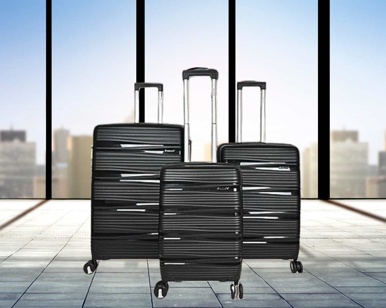 Hard Shell Lightweight Set of 3 Polypropylene Suitcases with Expandable Gusset