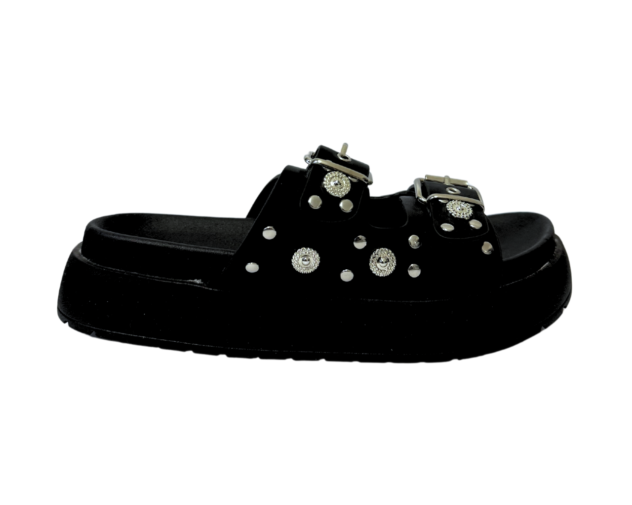 Women's Faux Leather Flat Studded Sliders