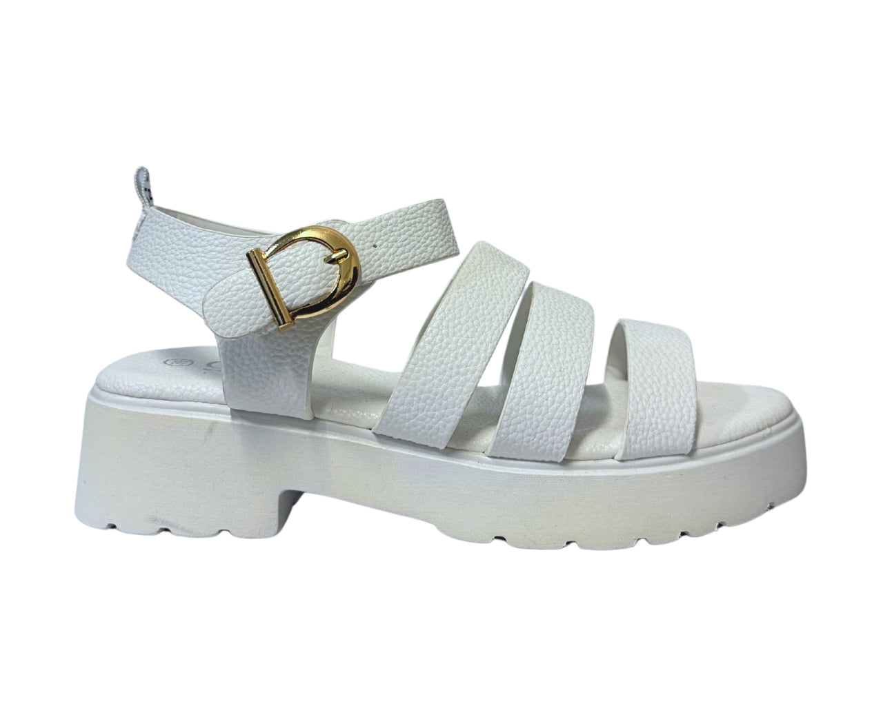 Women's Faux Leather Chunky Sole Golden Buckle Sandals