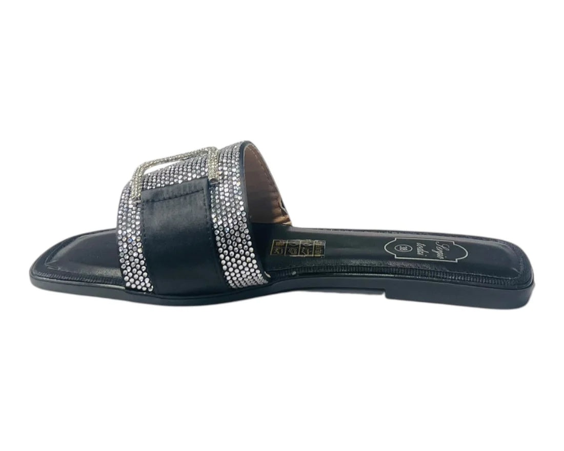 Women's Diamante Cushioned Insole Open Toe Flat Slider