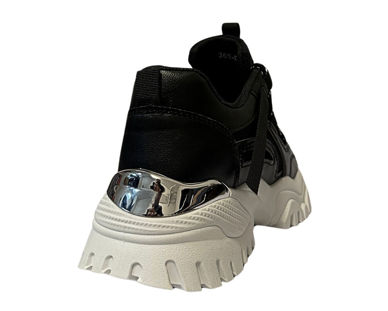 Women's Faux Leather Design Chunky Diamante Sole Lace Up Trainers