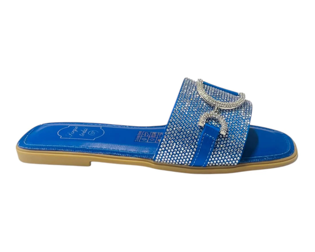 Women's Diamante Cushioned Insole Open Toe Flat Slider
