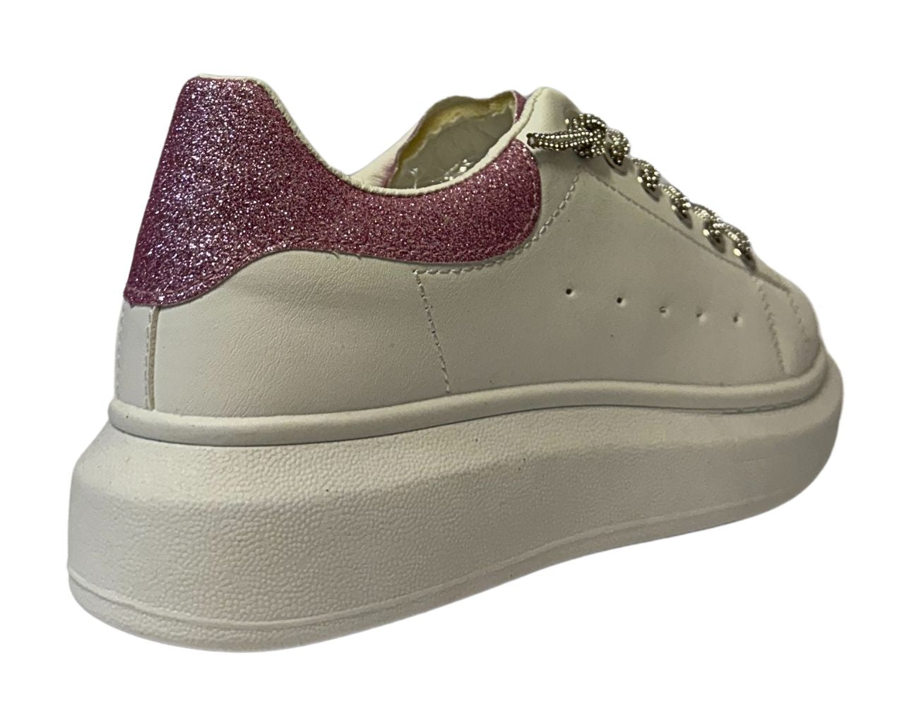 Women's Faux Leather Rhinestone Lace Up Trainers