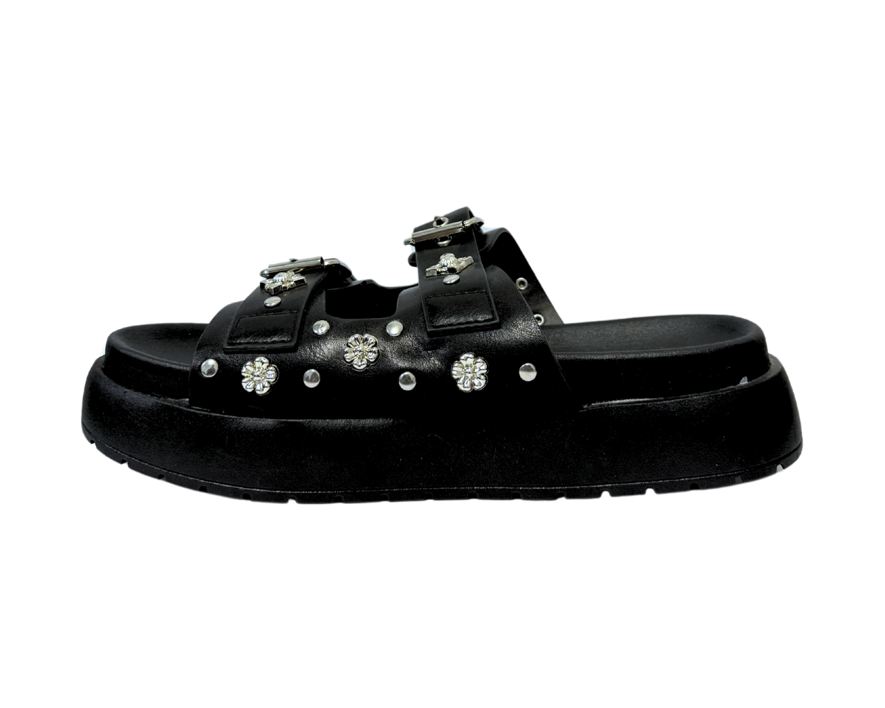 Women's Faux Leather Flat Studded Sliders