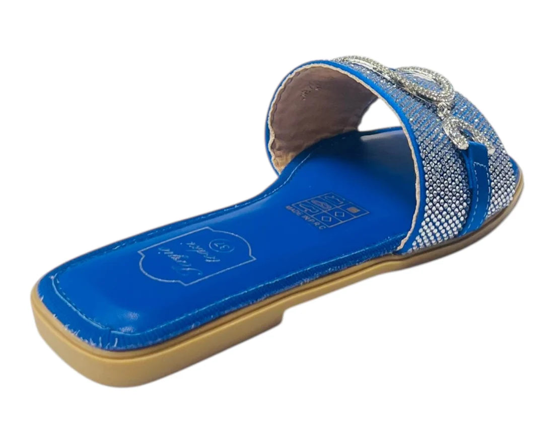 Women's Diamante Cushioned Insole Open Toe Flat Slider