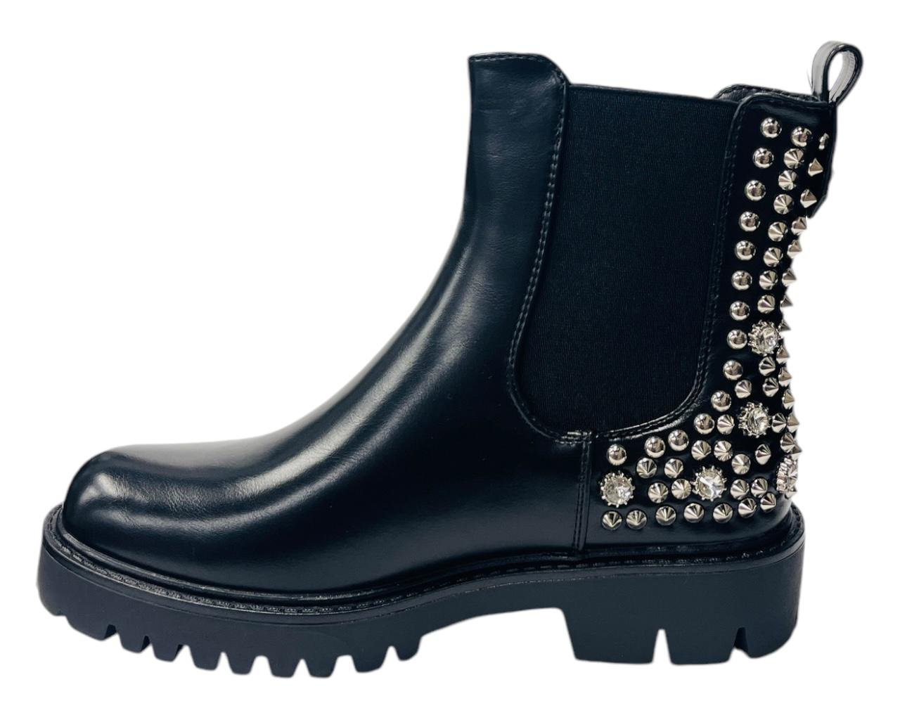 Faux Leather Studded Chunky Sole Ankle Boots