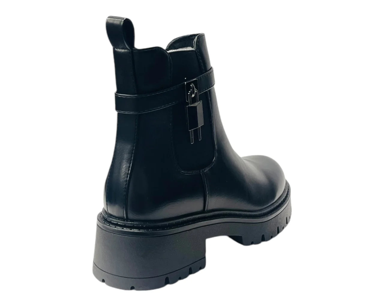 Women's Chunky Sole Padlock Chelsea Ankle Boots with black buckle