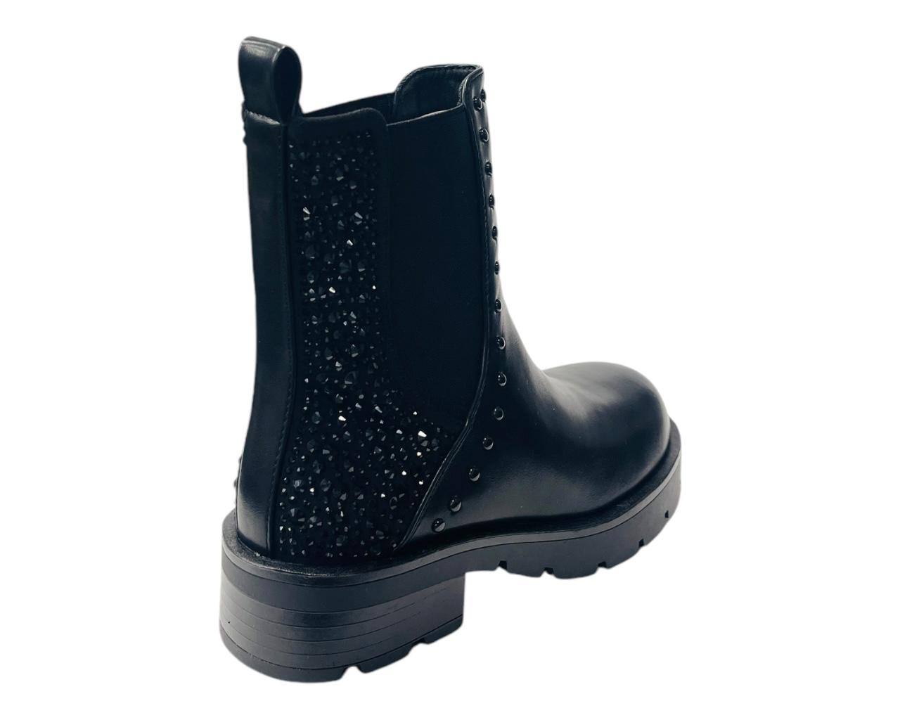 Women's Rhinestone Faux Leather Ankle Boots