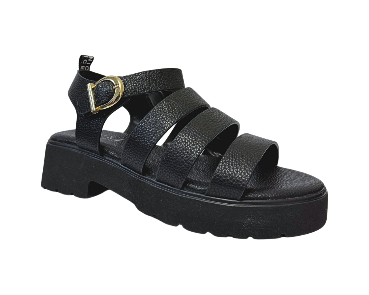 Women's Faux Leather Chunky Sole Golden Buckle Sandals