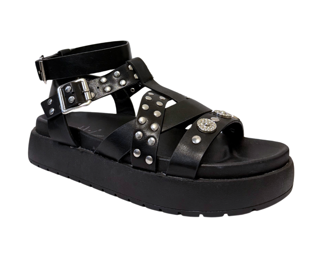 Women's Faux Leather Chunky Sole Golden Buckle Sandals