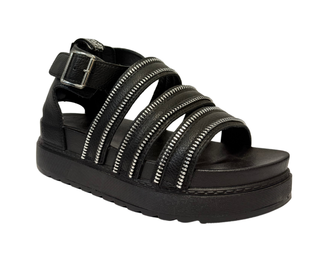 Women's Faux Leather Chunky Sole Double Buckle Gladiator Sandals