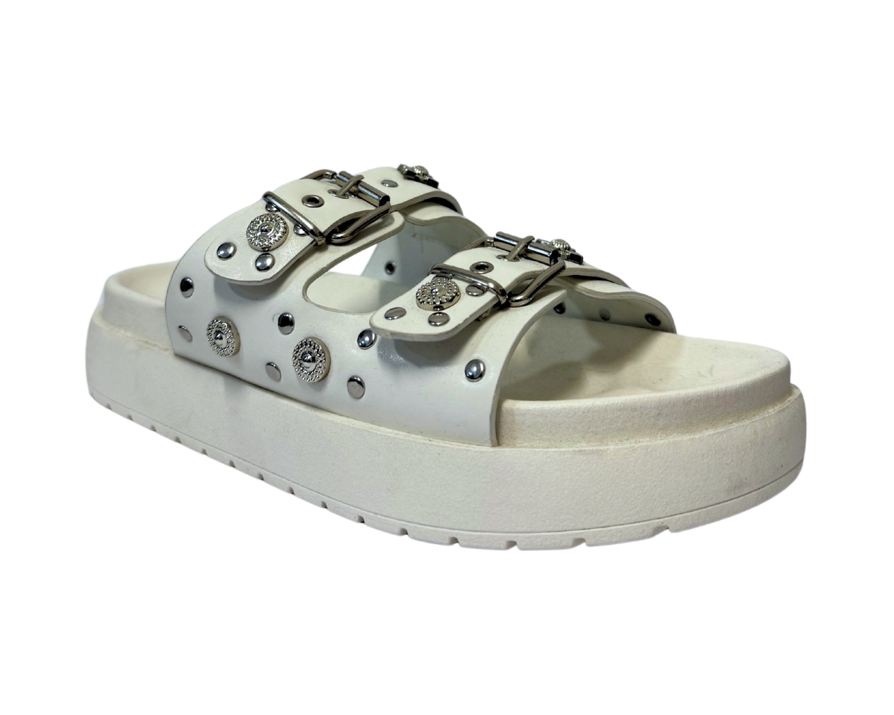 Women's Faux Leather Flat Studded Sliders