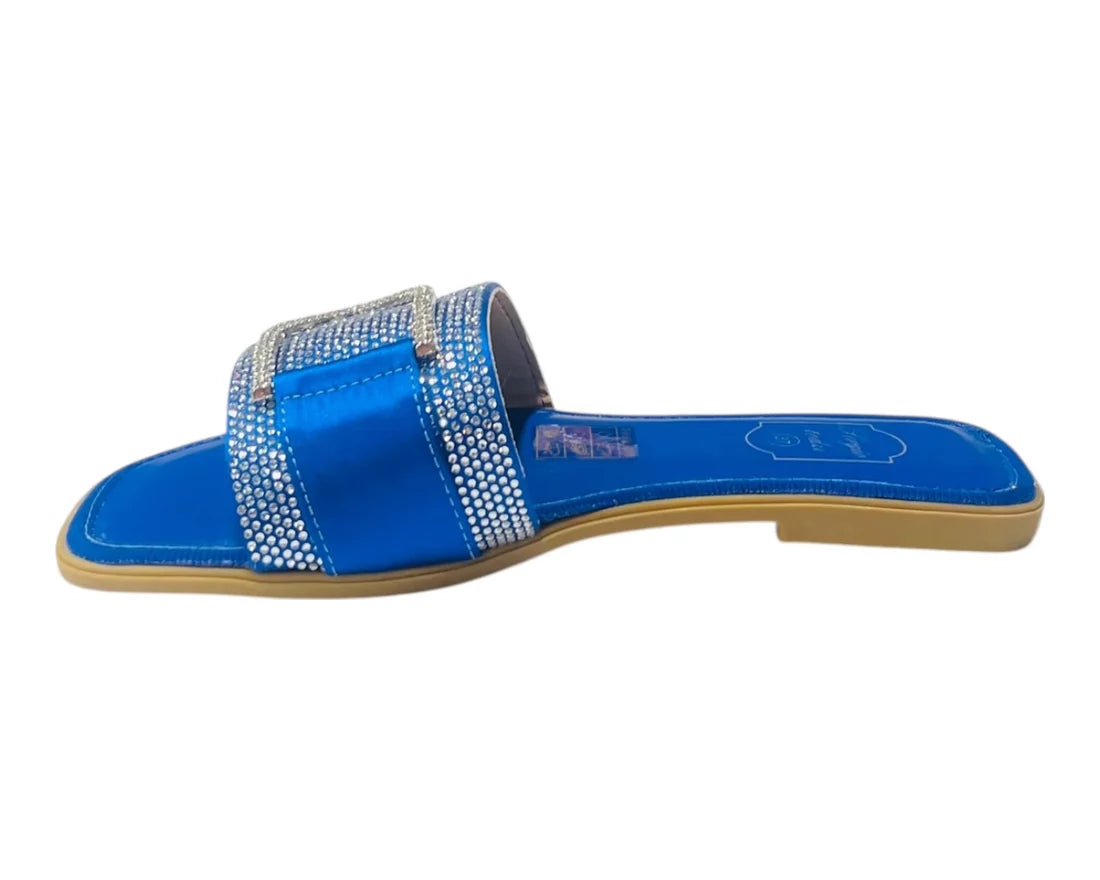 Women's Diamante Cushioned Insole Open Toe Flat Slider
