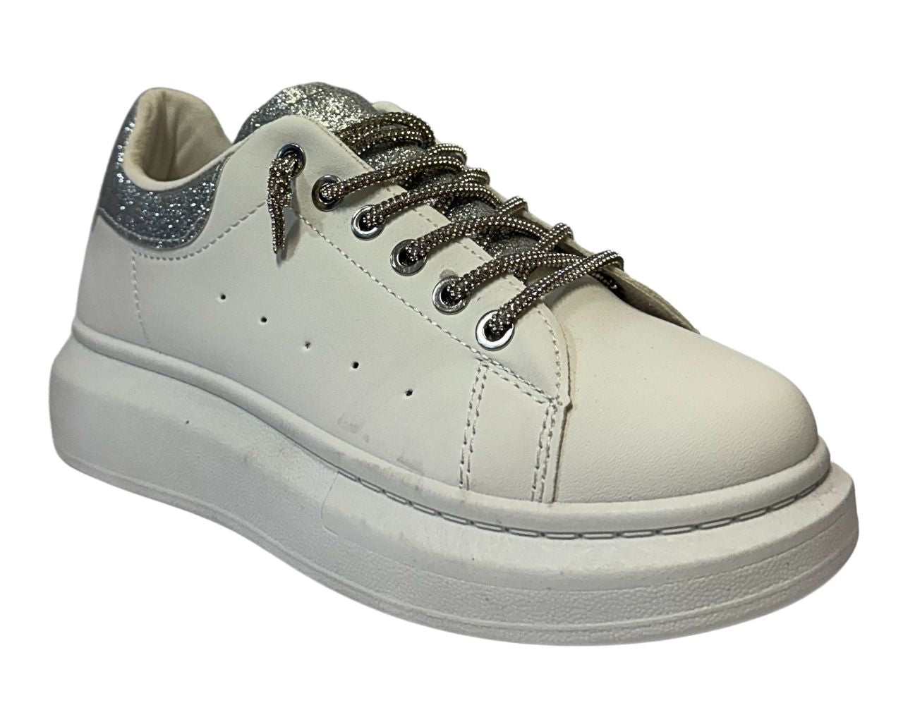 Women's Faux Leather Rhinestone Lace Up Trainers