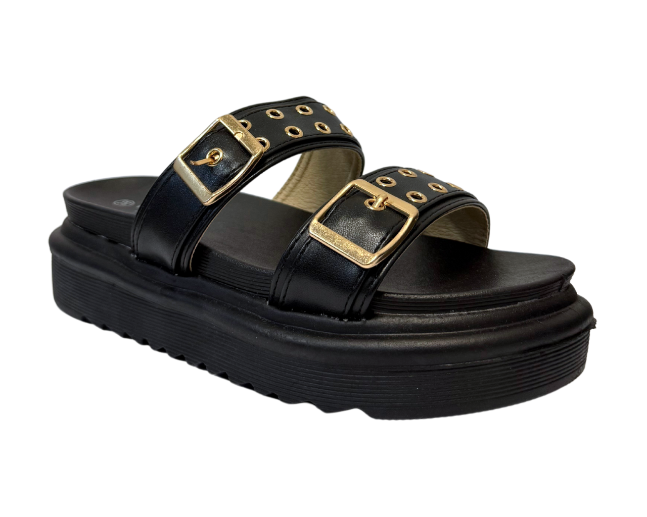 Women's Faux Leather Flat Studded Sliders