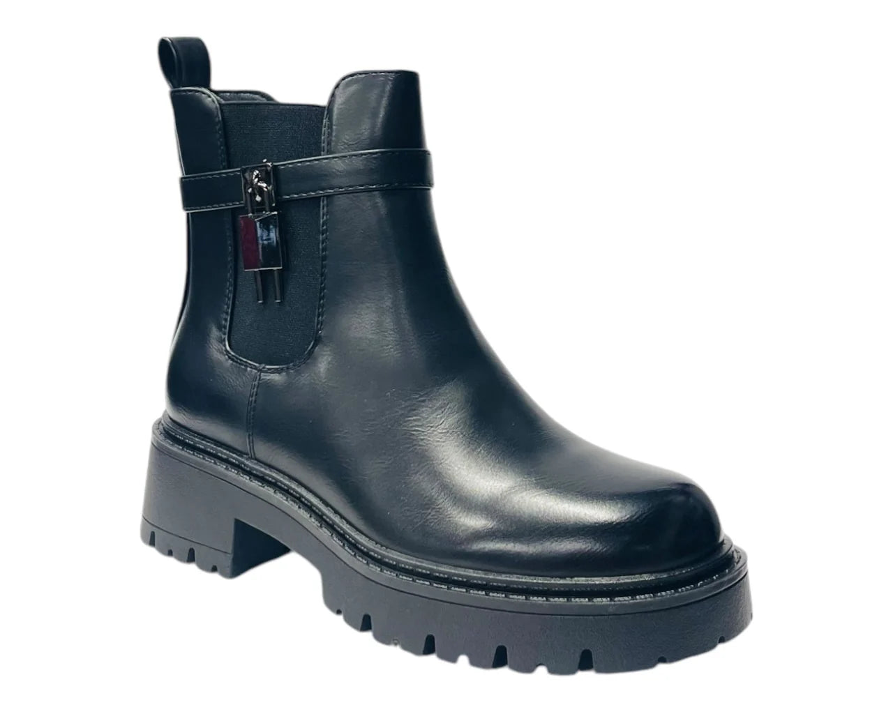 Women's Chunky Sole Padlock Chelsea Ankle Boots with black buckle