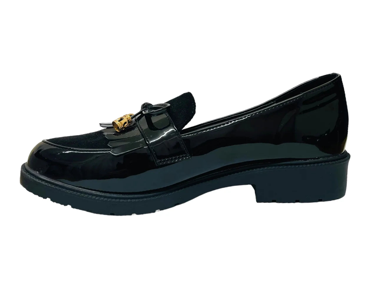 Faux Patent Leather Tassel Slip On Shoes