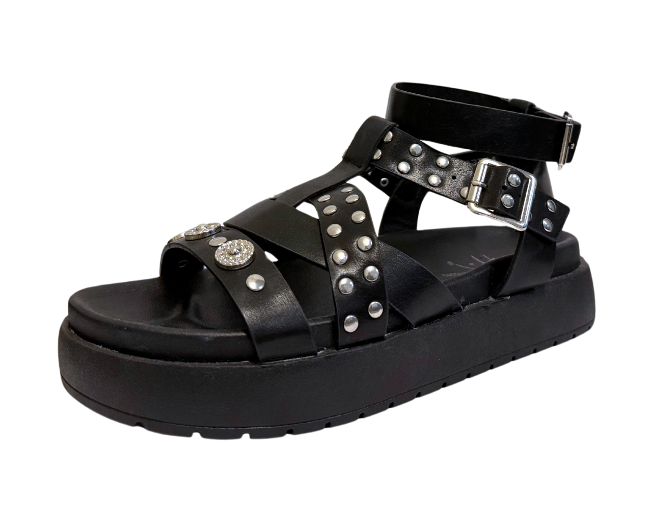 Women's Faux Leather Chunky Sole Golden Buckle Sandals