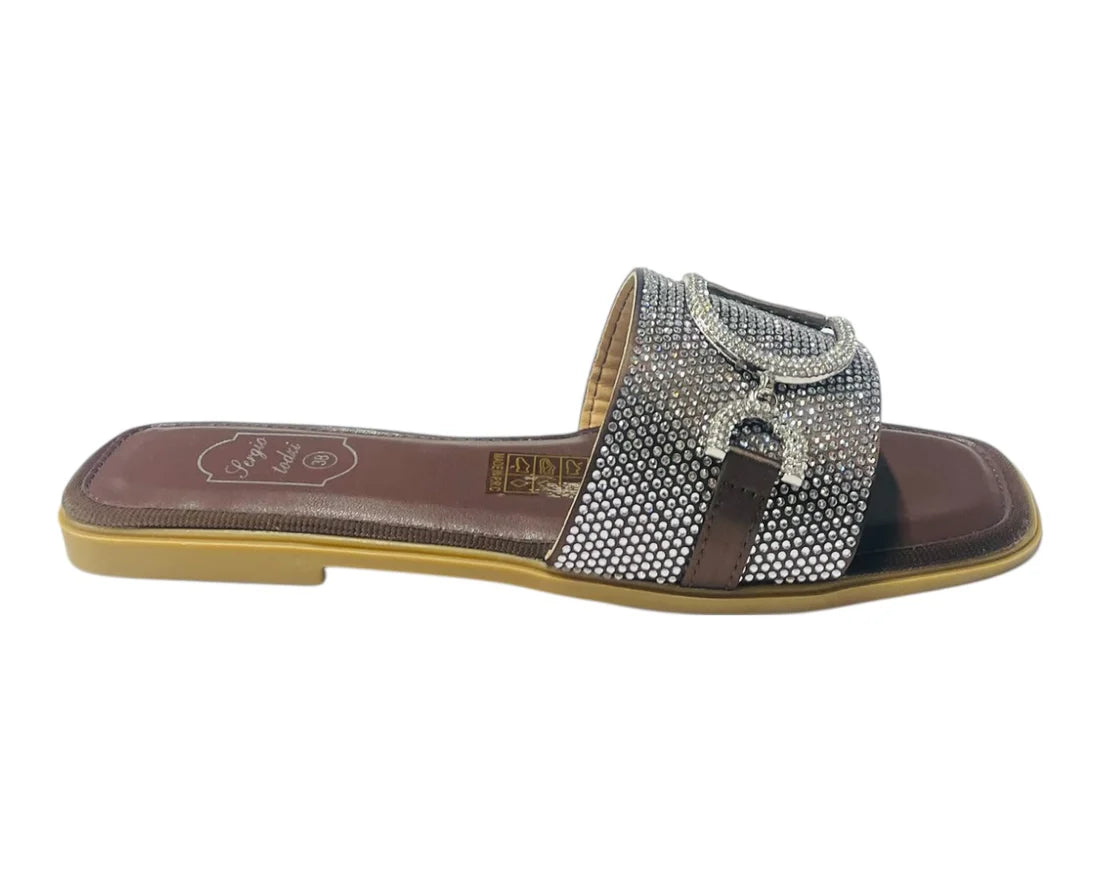 Women's Diamante Cushioned Insole Open Toe Flat Slider