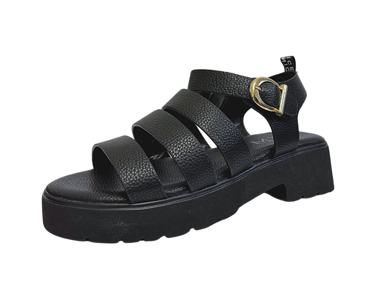 Women's Faux Leather Chunky Sole Golden Buckle Sandals