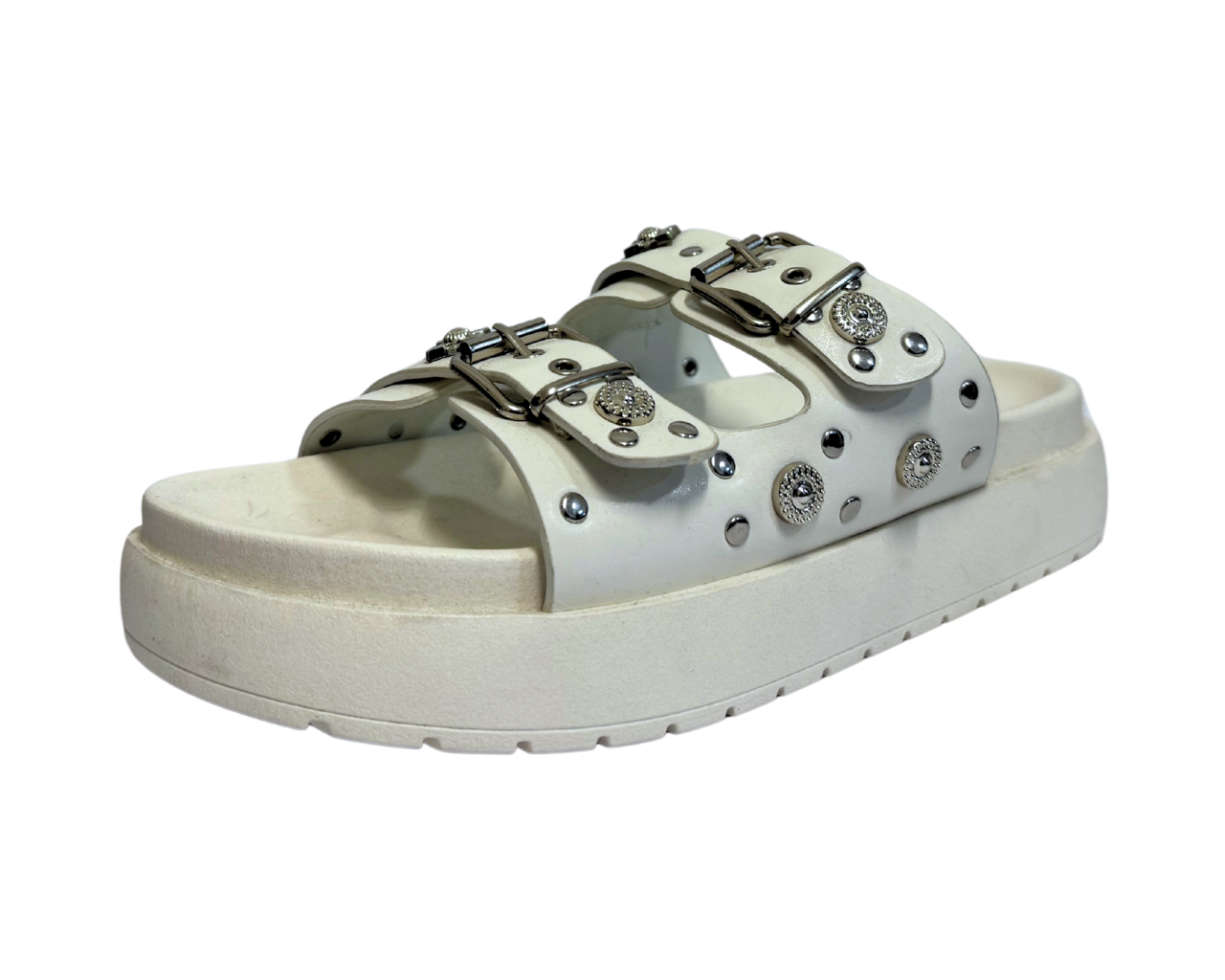 Women's Faux Leather Flat Studded Sliders
