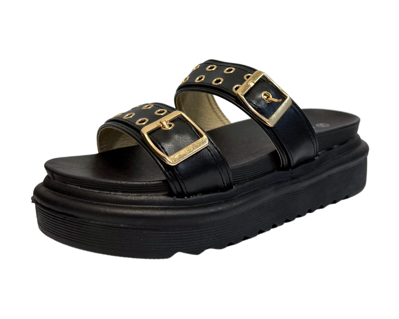 Women's Faux Leather Flat Studded Sliders