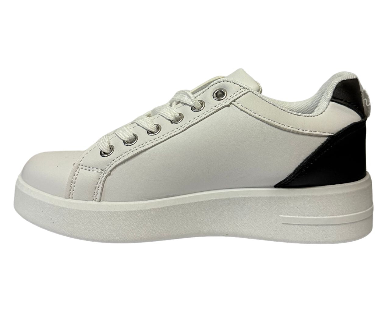 Women's Faux Leather Flat Sole Zip And Lace Up Trainers