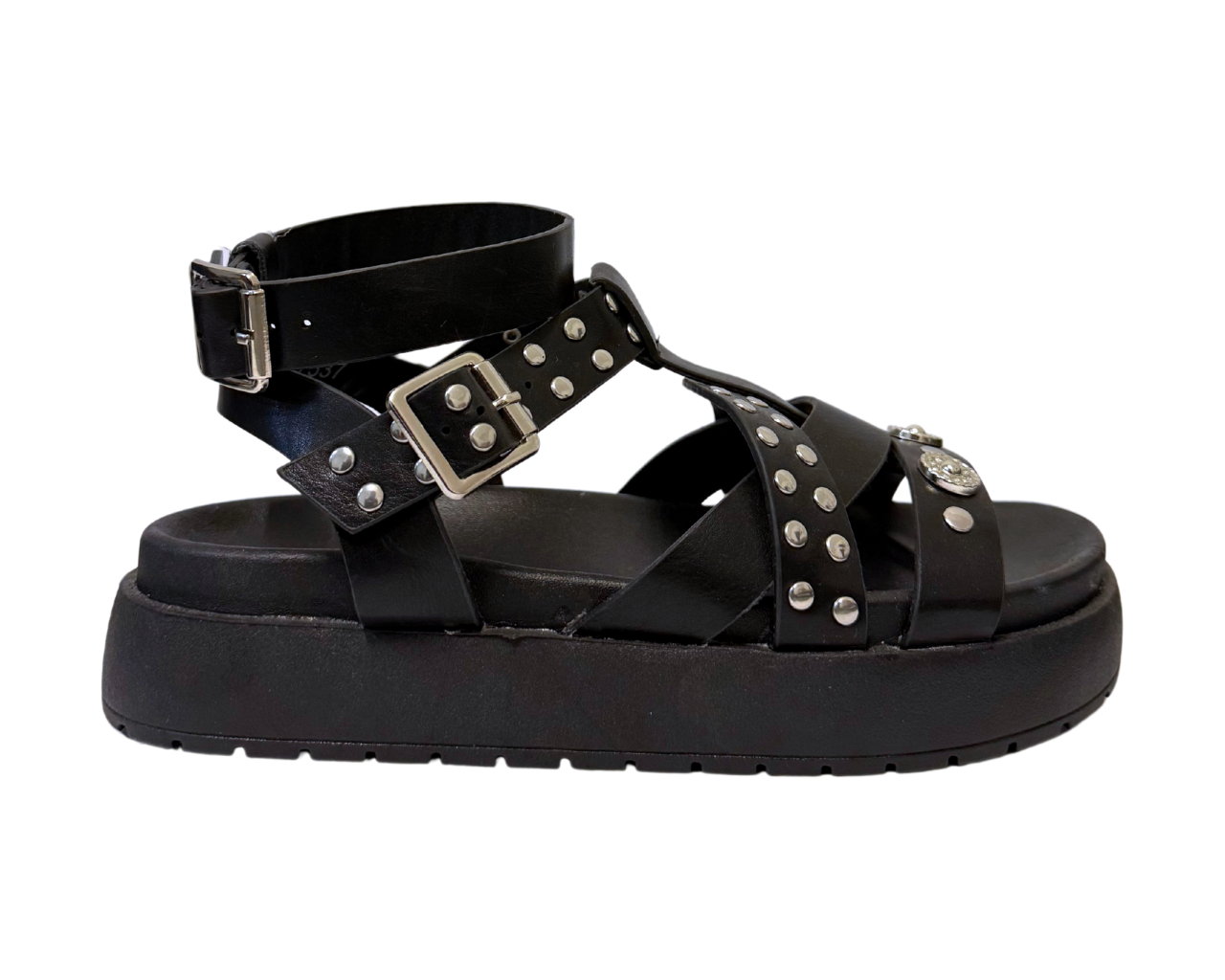 Women's Faux Leather Chunky Sole Golden Buckle Sandals