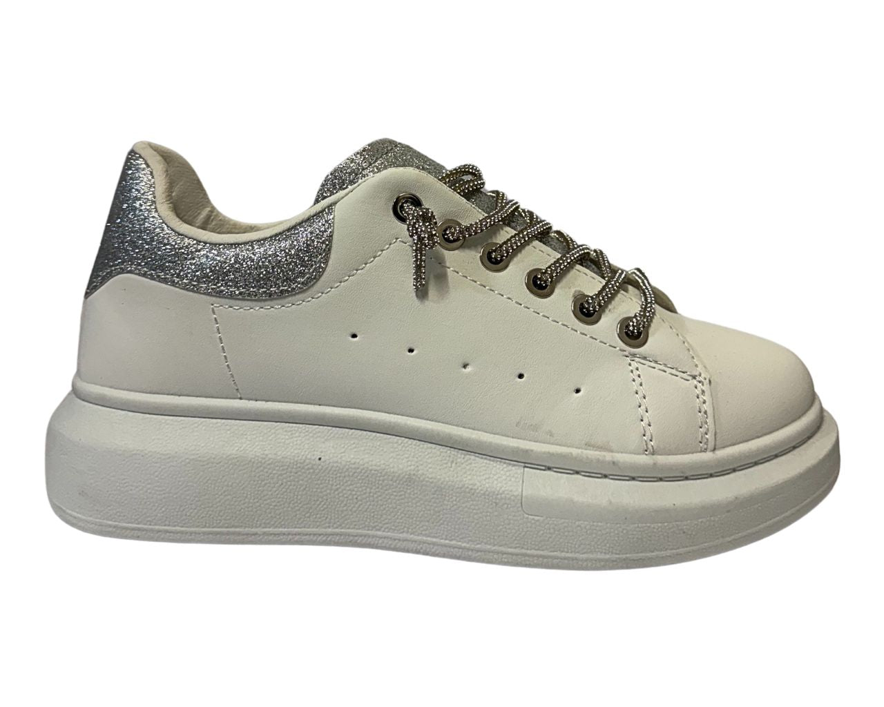 Women's Faux Leather Rhinestone Lace Up Trainers