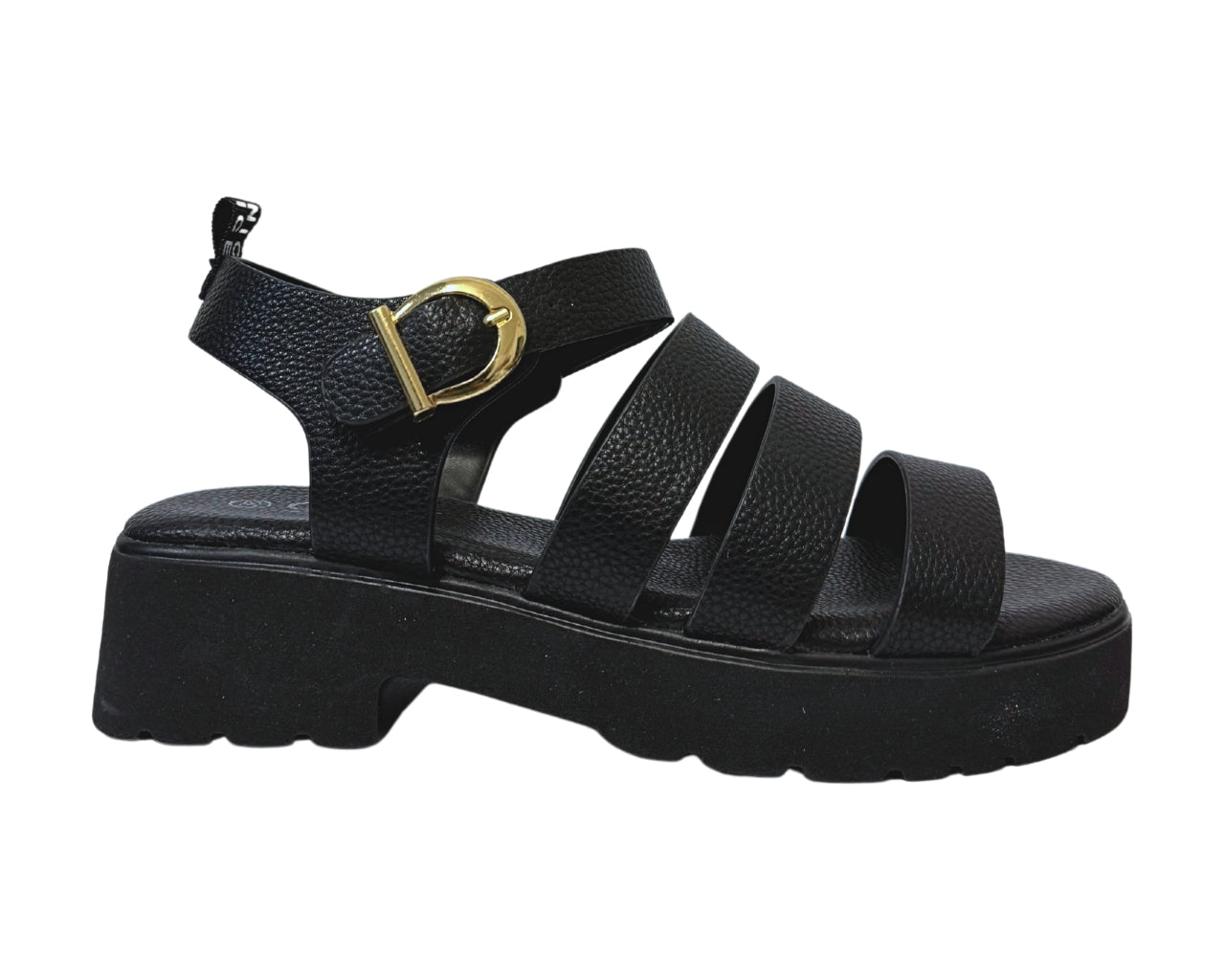 Women's Faux Leather Chunky Sole Golden Buckle Sandals
