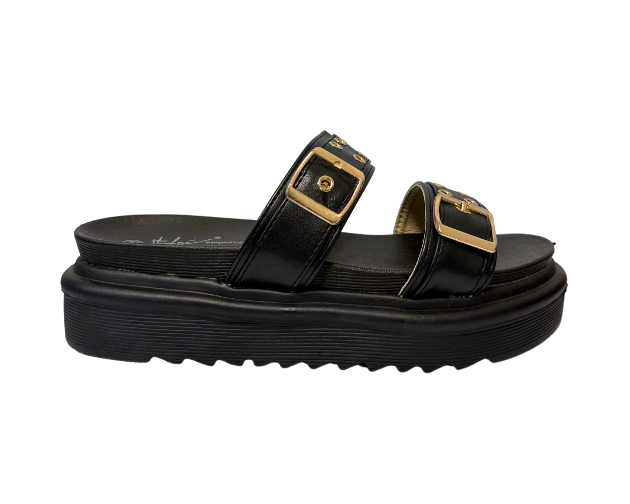 Women's Faux Leather Flat Studded Sliders