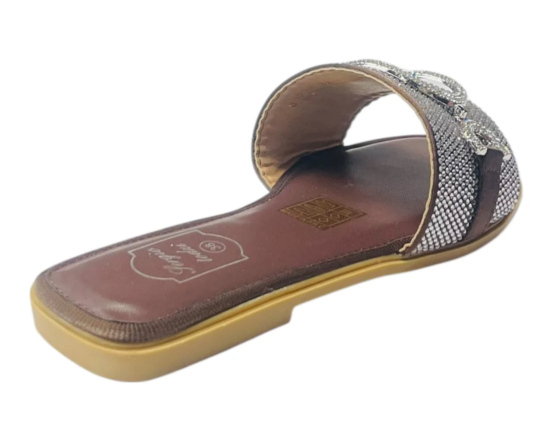 Women's Diamante Cushioned Insole Open Toe Flat Slider