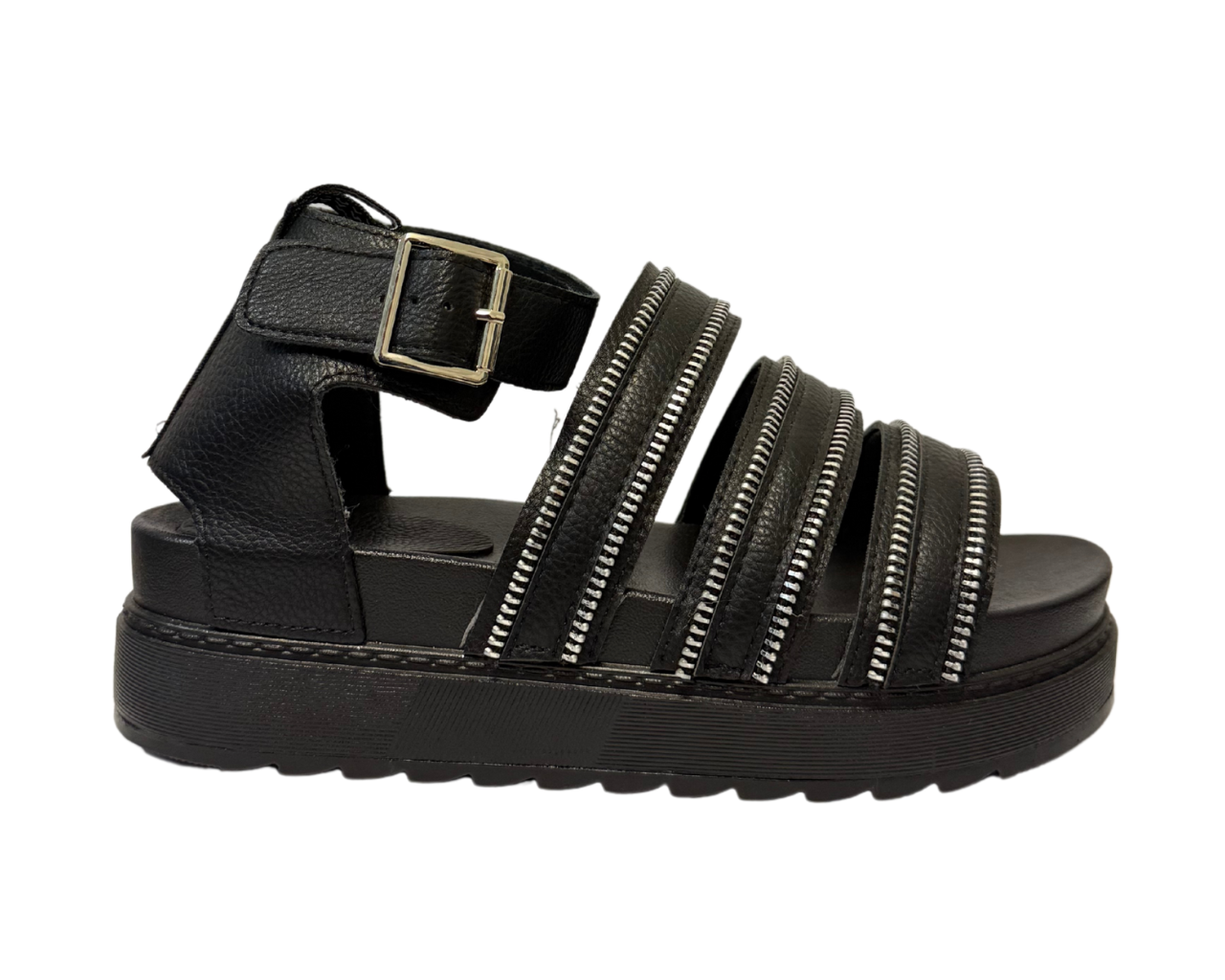 Women's Faux Leather Chunky Sole Double Buckle Gladiator Sandals
