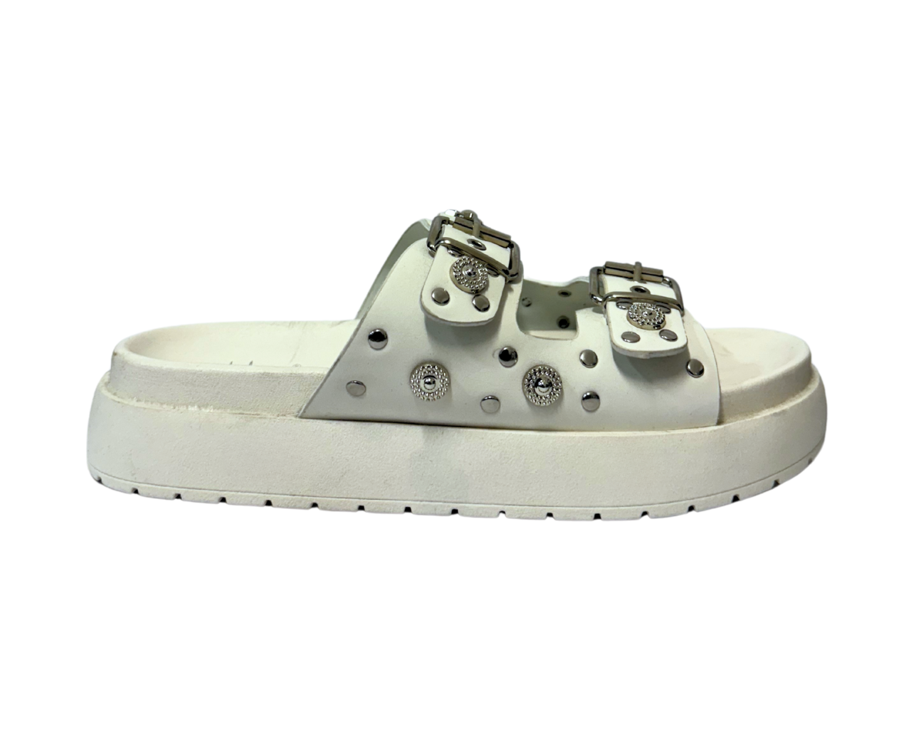 Women's Faux Leather Flat Studded Sliders