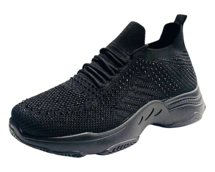 Diamante-Embellished Sock-Style Lace-Up Sneakers