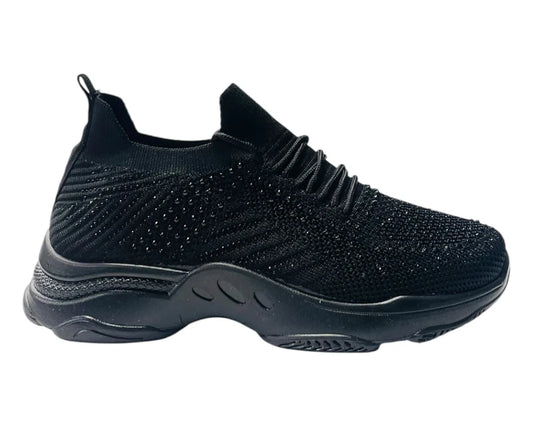 Diamante-Embellished Sock-Style Lace-Up Sneakers