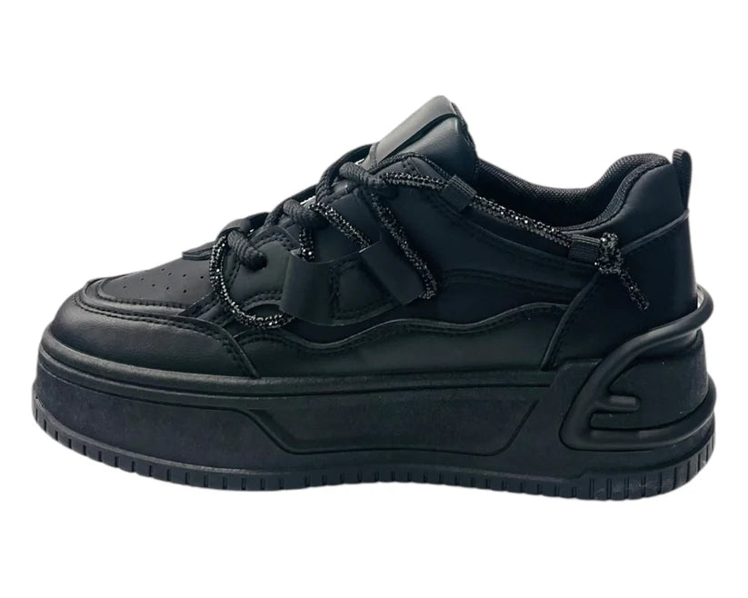 Platform Faux Leather Diamante Lace Up Trainers