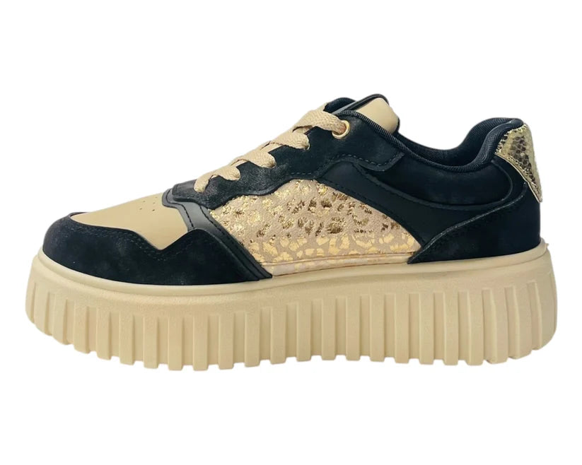 Platform Lace-Up Trainers in Faux Leather