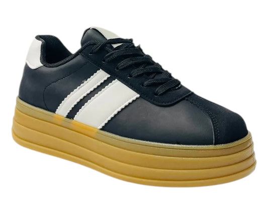 Faux Leather Chunky Sole Lace Up Trainers
