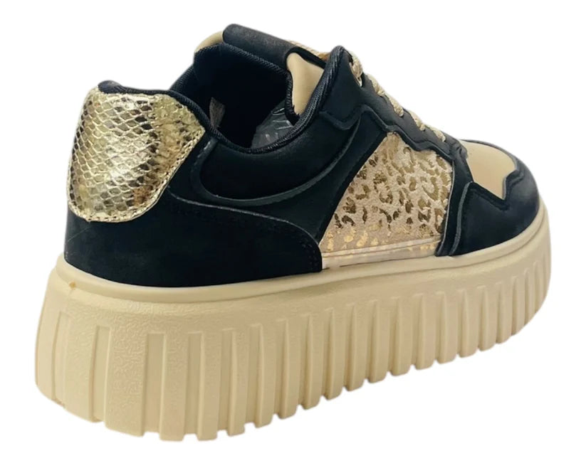 Platform Lace-Up Trainers in Faux Leather
