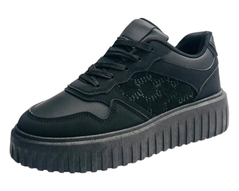 Platform Lace-Up Trainers in Faux Leather