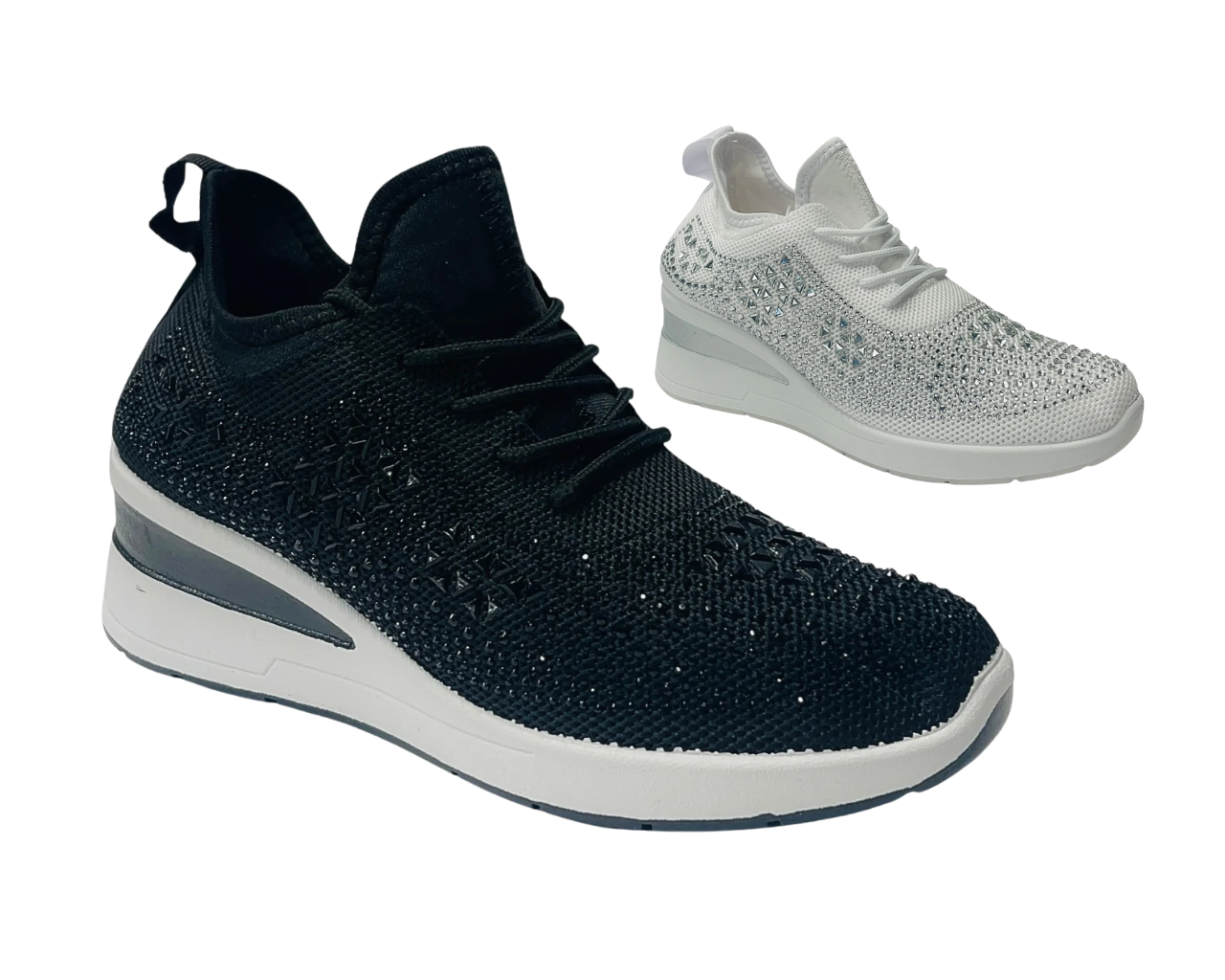 Women's Casual Wedge Diamante Lace Up Trainers