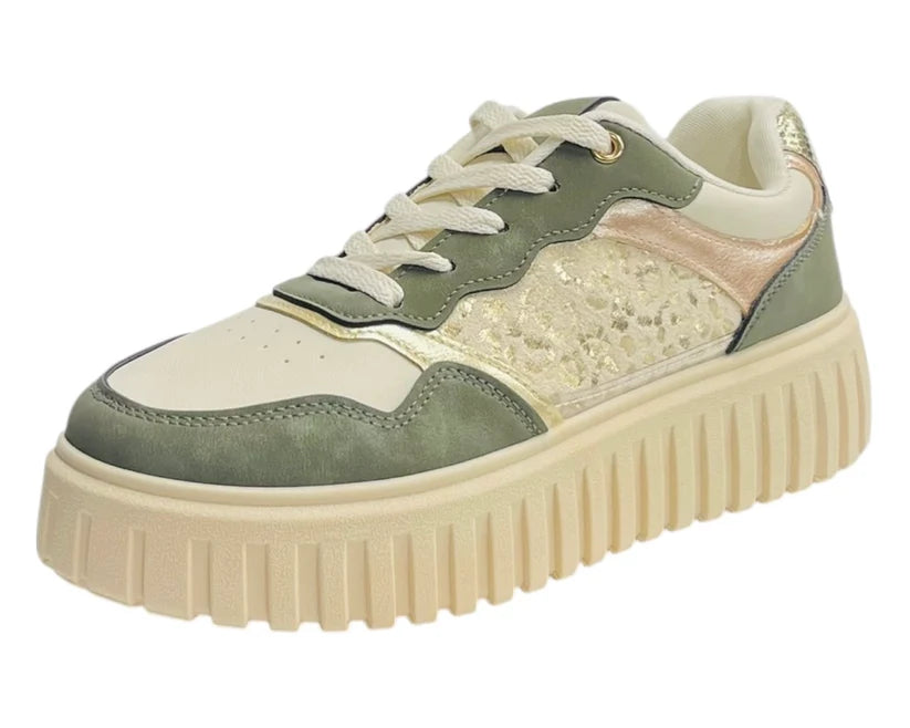 Platform Lace-Up Trainers in Faux Leather