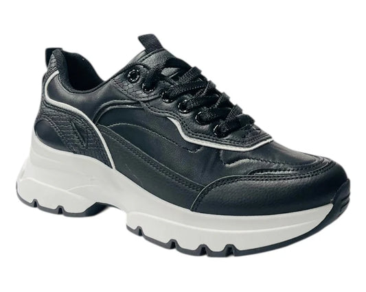 Chunky-Sole Faux Leather Lace-Up Sneakers