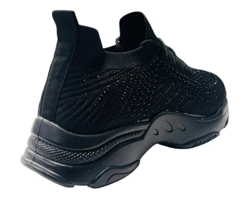 Diamante-Embellished Sock-Style Lace-Up Sneakers