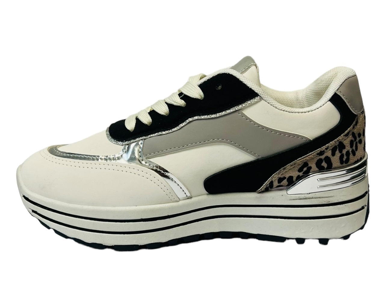 Faux Leather Chunky Sole Lace Up Trainers
