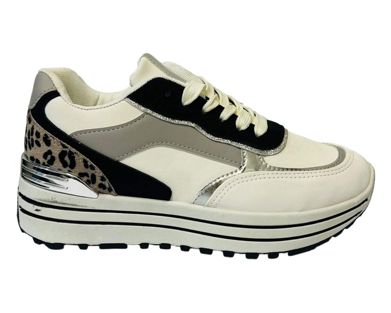 Faux Leather Chunky Sole Lace Up Trainers