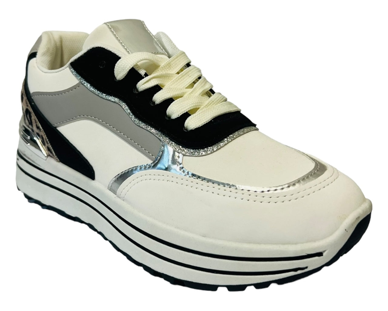 Faux Leather Chunky Sole Lace Up Trainers